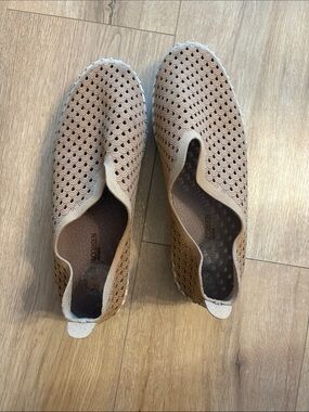Isle Jacobsen Suede Perforated Slip-On Shoes in Tan - Lightweight